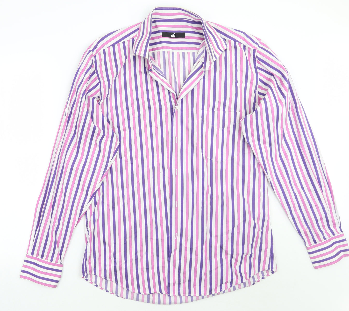 Oli Mens Pink Striped   Button-Up Size 16
