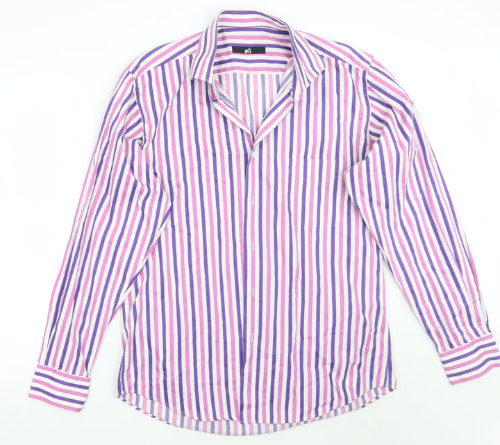 Oli Mens Pink Striped   Button-Up Size 16