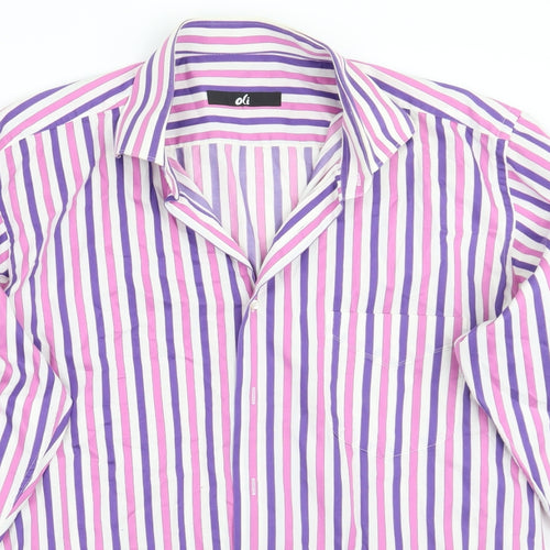 Oli Mens Pink Striped   Button-Up Size 16
