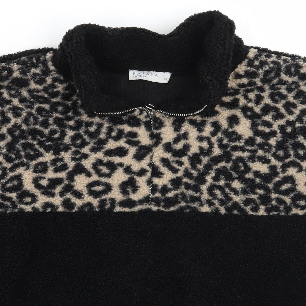 Papaya Mens Black Animal Print  Pullover Jumper Size XL
