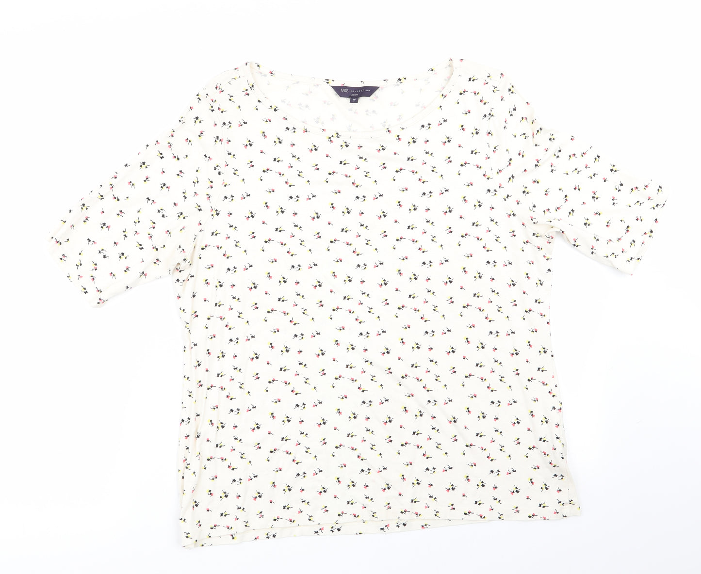 Marks and Spencer Womens Ivory Floral  Basic T-Shirt Size 16