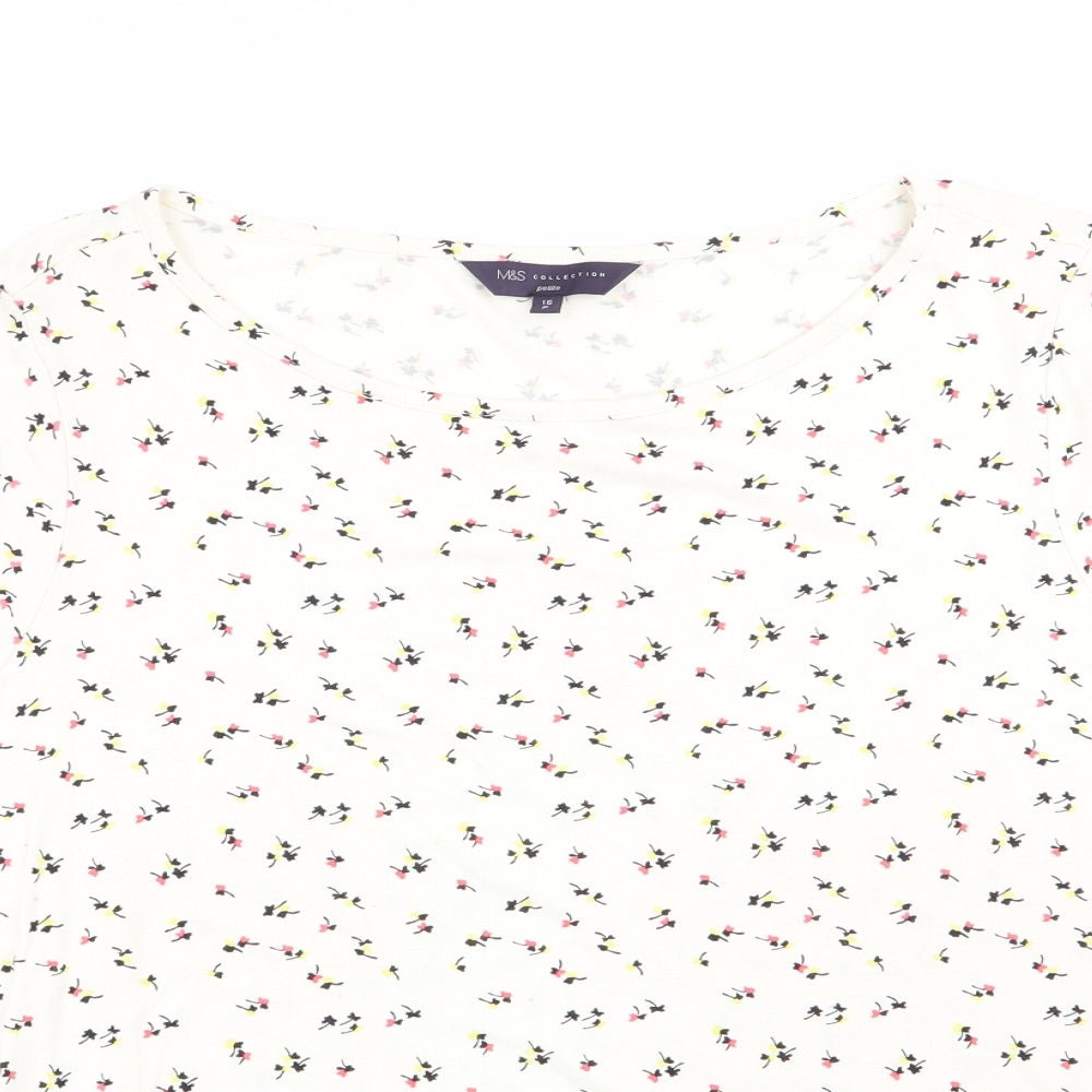 Marks and Spencer Womens Ivory Floral  Basic T-Shirt Size 16