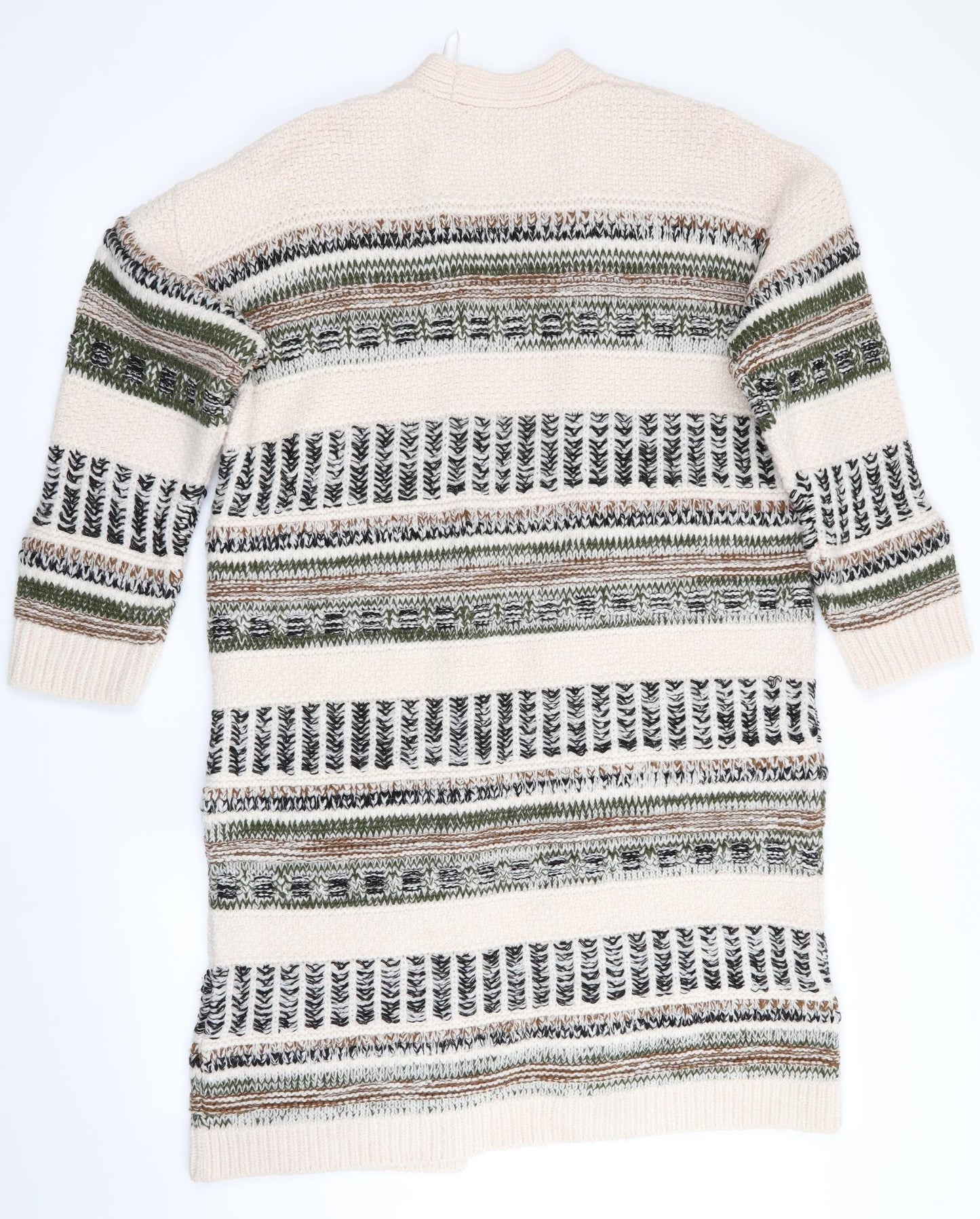 Papaya Womens Beige Geometric  Cardigan Jumper Size L  - Longline Cardigan