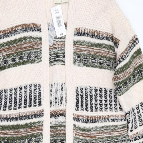 Papaya Womens Beige Geometric  Cardigan Jumper Size L  - Longline Cardigan