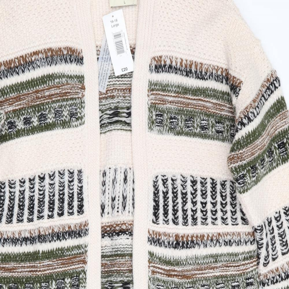 Papaya Womens Beige Geometric  Cardigan Jumper Size L  - Longline Cardigan