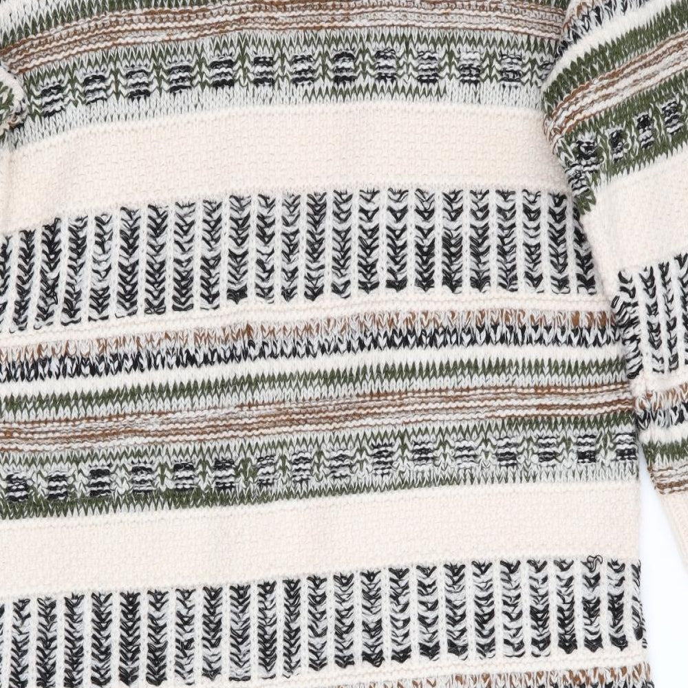 Papaya Womens Beige Geometric  Cardigan Jumper Size L  - Longline Cardigan