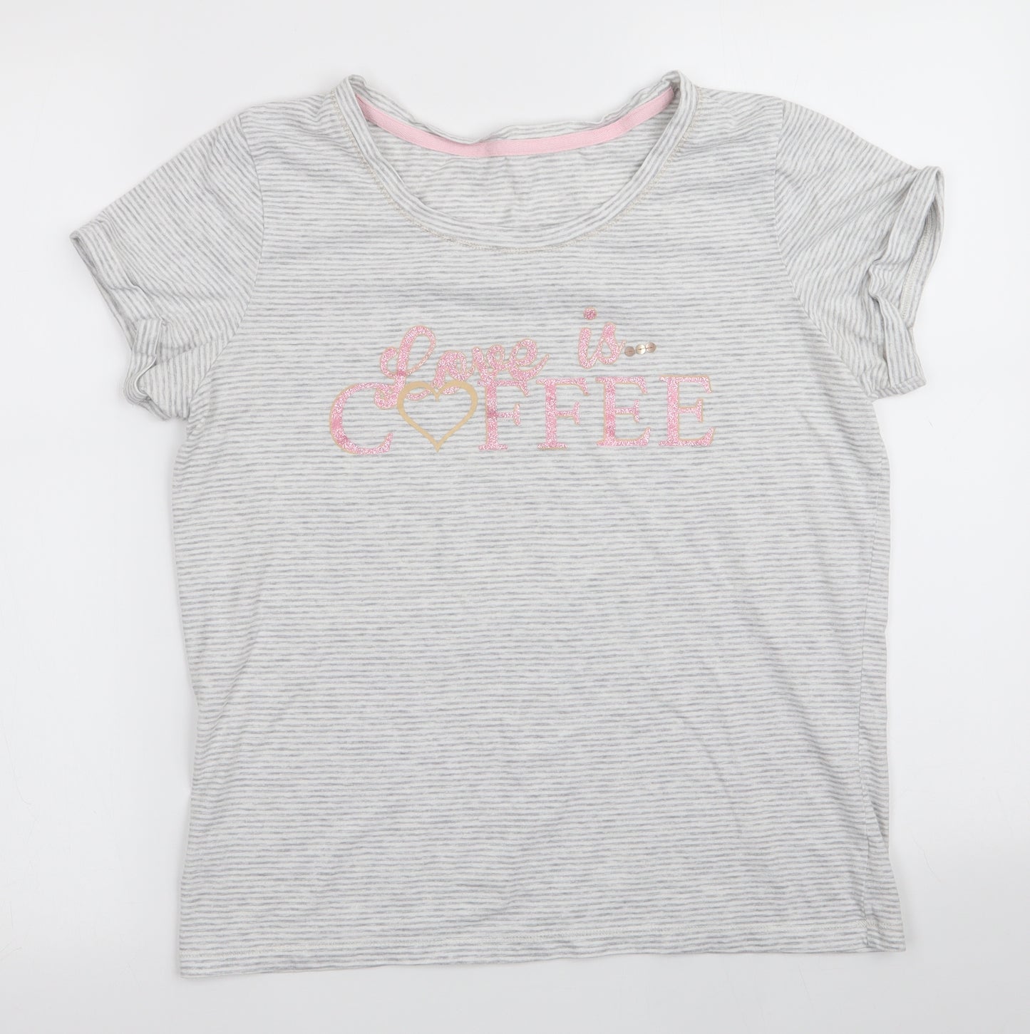 George Womens Grey Striped   Pyjama Top Size 12  - Love is Coffee