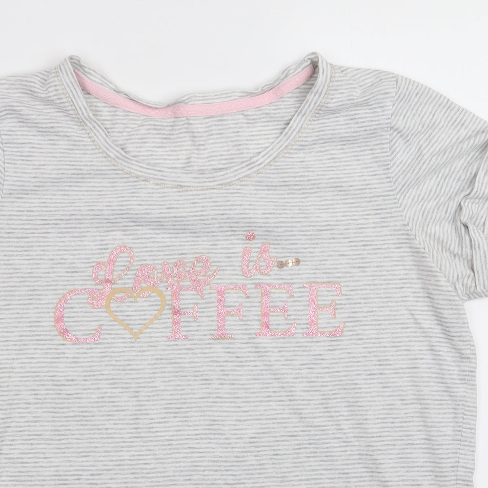 George Womens Grey Striped   Pyjama Top Size 12  - Love is Coffee