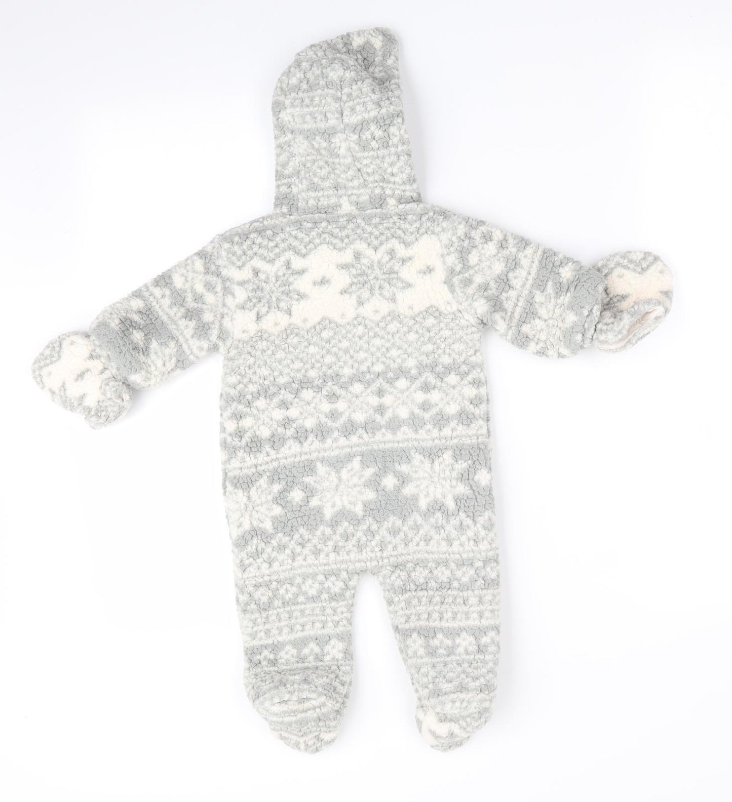 NEXT Boys Grey Geometric   Snowsuit Size 0-3 Months  - Snowflake print - with mittens