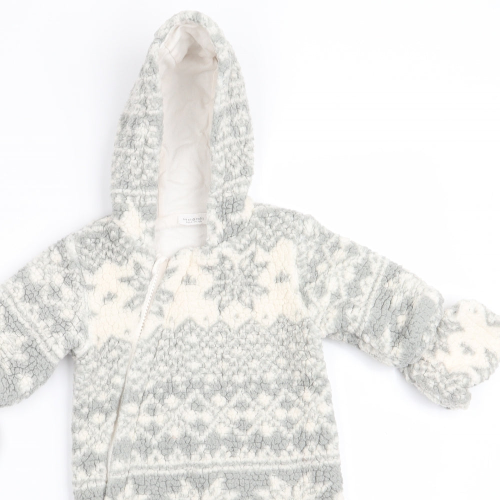 NEXT Boys Grey Geometric   Snowsuit Size 0-3 Months  - Snowflake print - with mittens