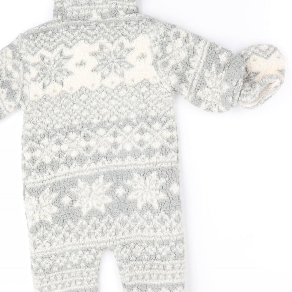 NEXT Boys Grey Geometric   Snowsuit Size 0-3 Months  - Snowflake print - with mittens