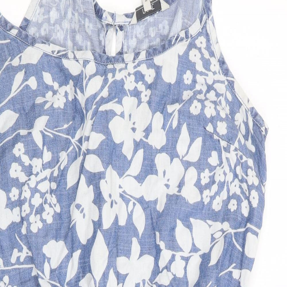 NEXT Womens Blue Floral  Slip Dress  Size 16  - Linen Look Dress