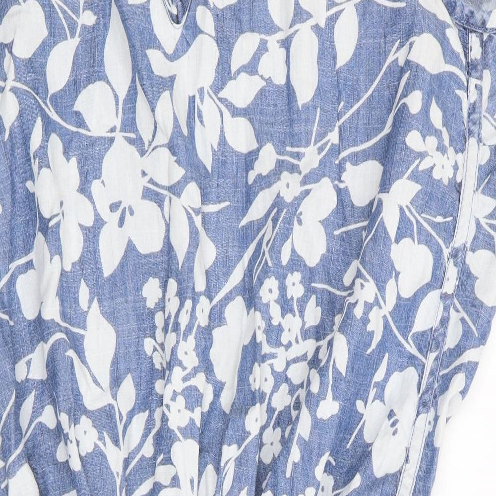 NEXT Womens Blue Floral  Slip Dress  Size 16  - Linen Look Dress