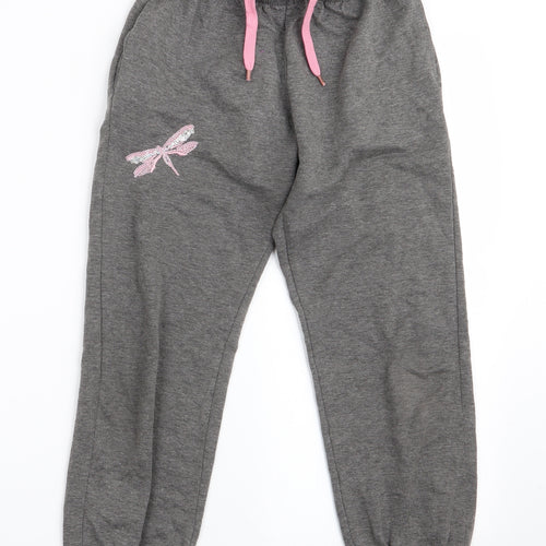 Child Face Girls Grey Animal Print  Sweatpants Trousers Size 10 Years - Butterfly motif