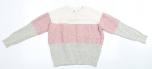 Front view of Primark women’s pink striped jumper, size UK 14