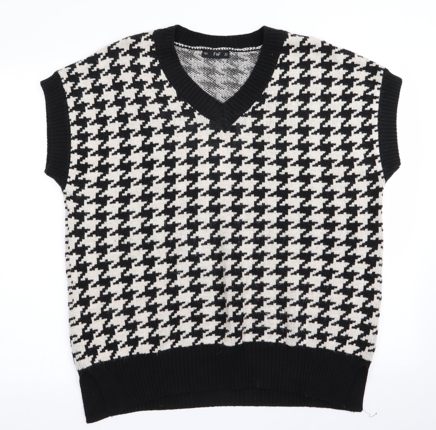 Florence and Fred Mens Black Houndstooth  Vest Jumper Size M