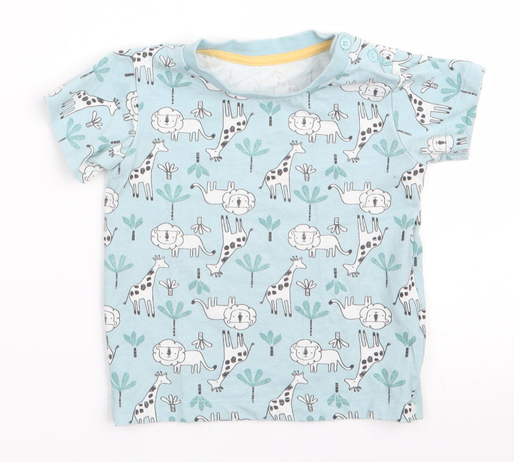 Matalan Boys Blue Animal Print  Basic T-Shirt Size 9-12 Months  - wild animals