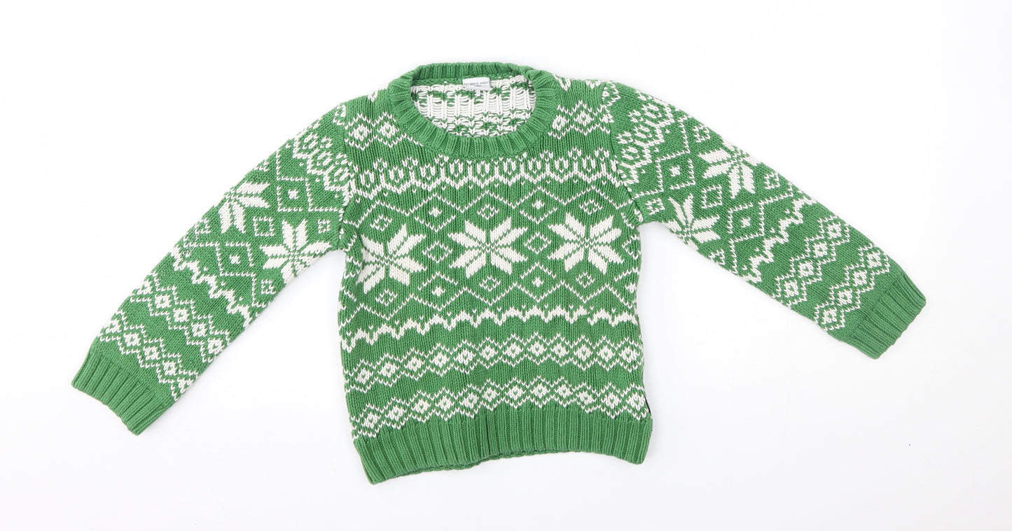 Polarn O. Pyret Boys Green Fair Isle  Pullover Jumper Size 4-5 Years