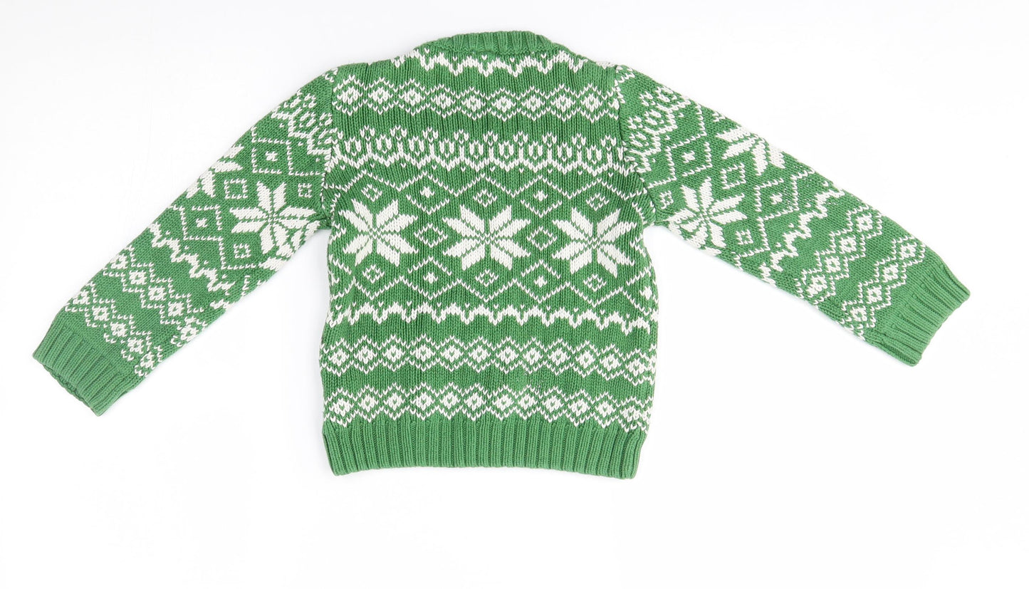 Polarn O. Pyret Boys Green Fair Isle  Pullover Jumper Size 4-5 Years