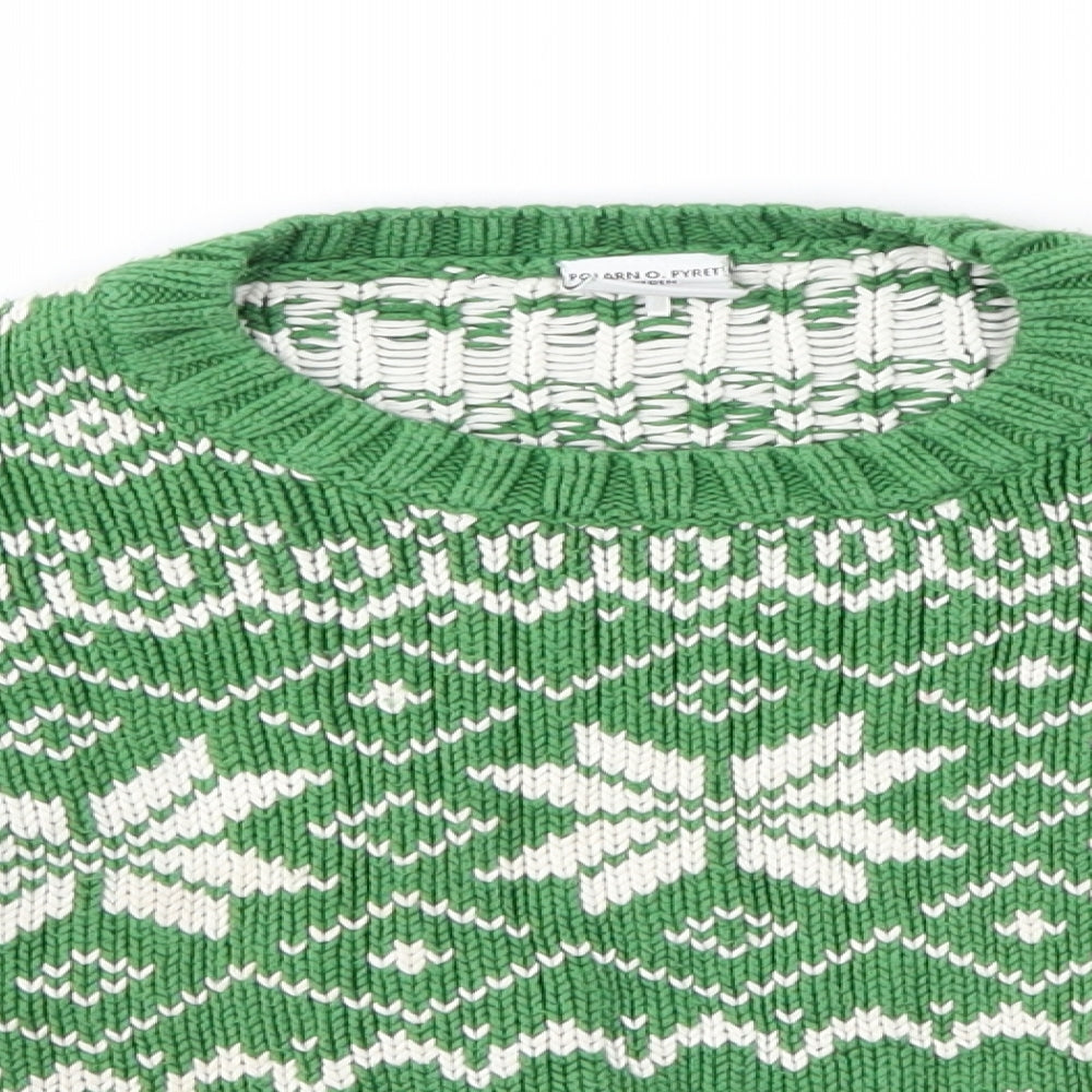 Polarn O. Pyret Boys Green Fair Isle  Pullover Jumper Size 4-5 Years