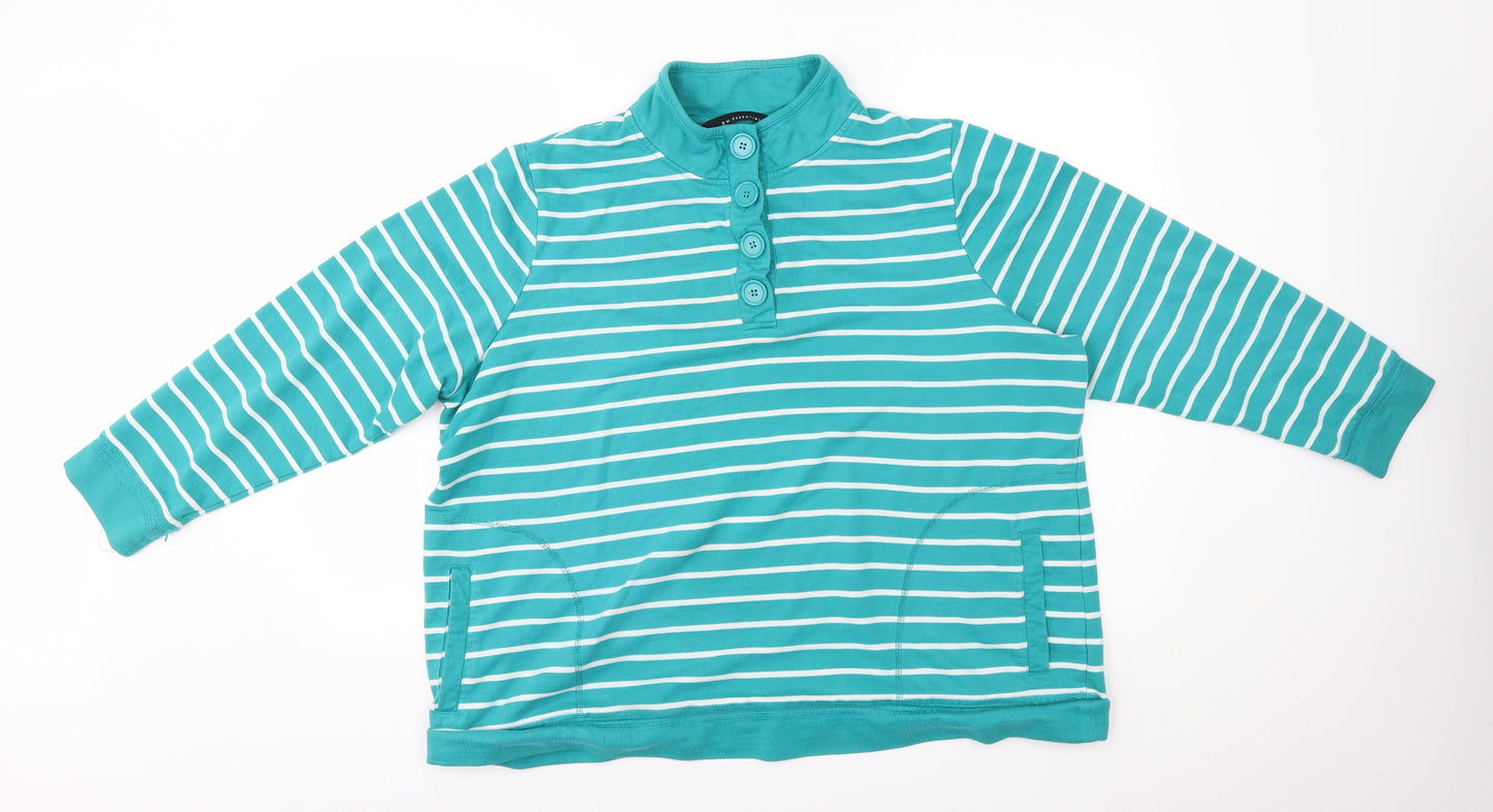 BM Womens Blue Striped  Henley Jumper Size XL