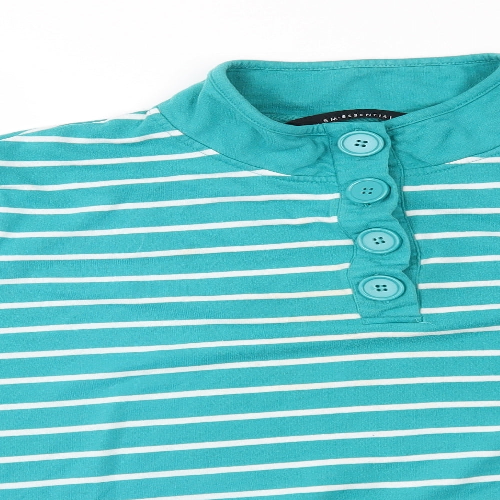 BM Womens Blue Striped  Henley Jumper Size XL