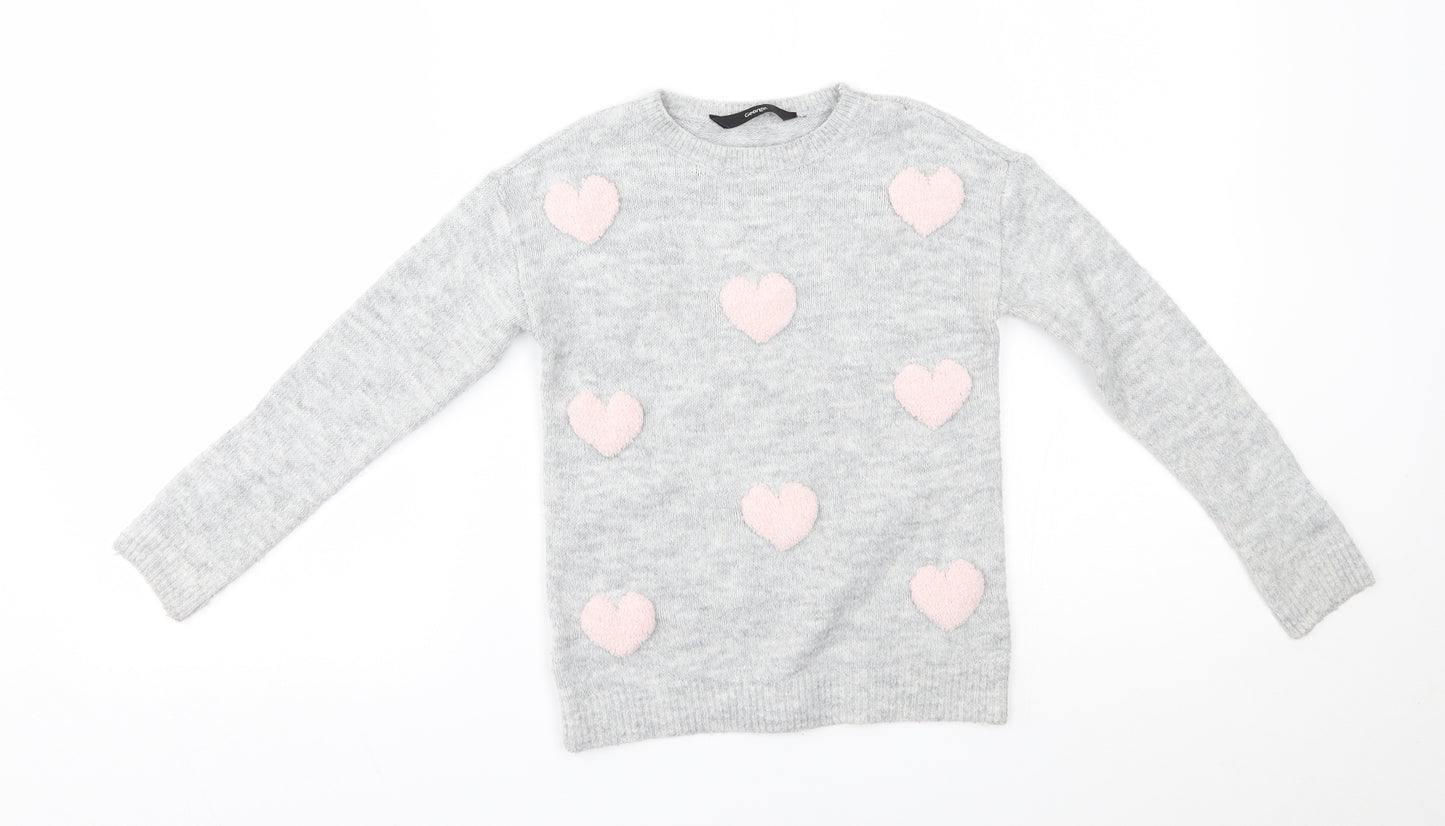 George Girls Grey   Pullover Jumper Size 6-7 Years  - heart pattern