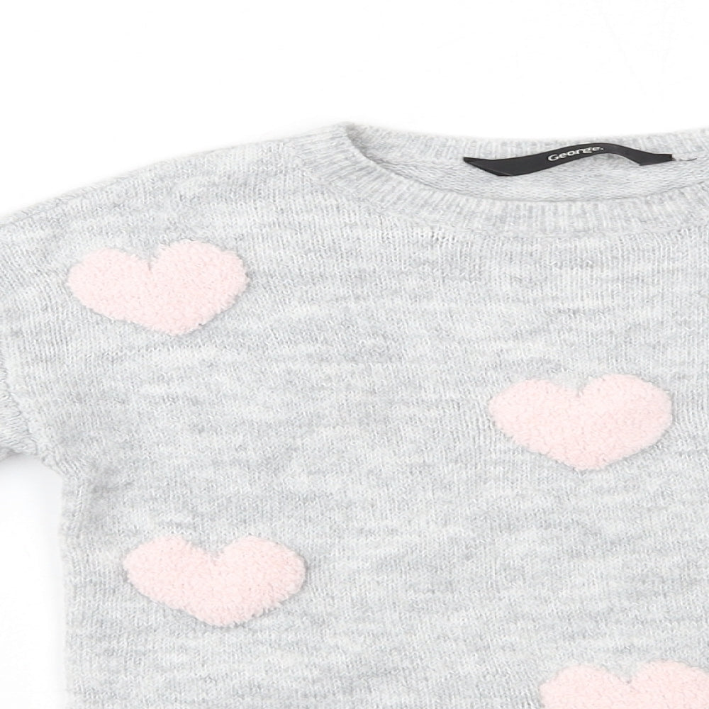 George Girls Grey   Pullover Jumper Size 6-7 Years  - heart pattern