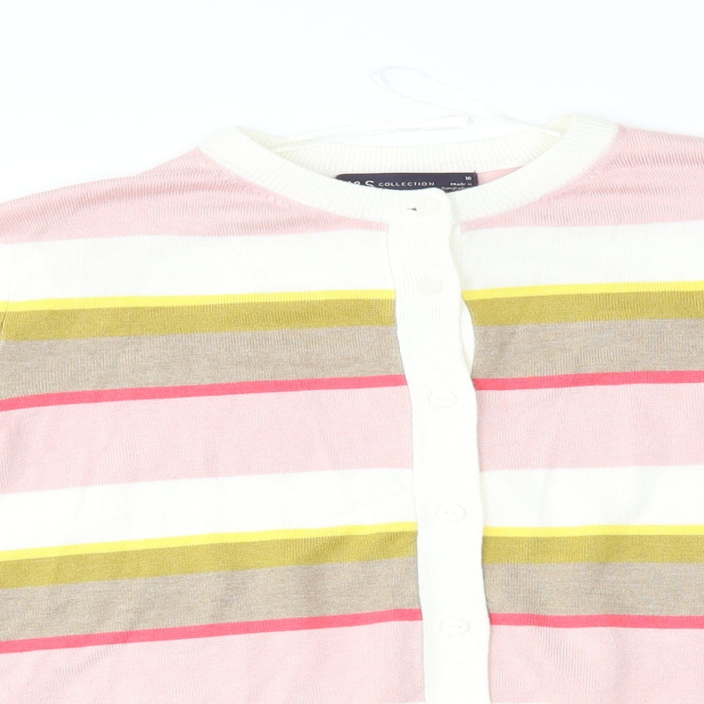 M&S Womens Multicoloured Striped  Cardigan Jumper Size 10