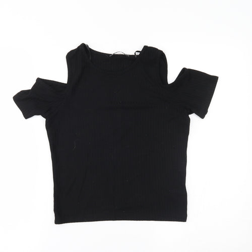 Select Womens Black   Basic T-Shirt Size 8  - shoulder slits
