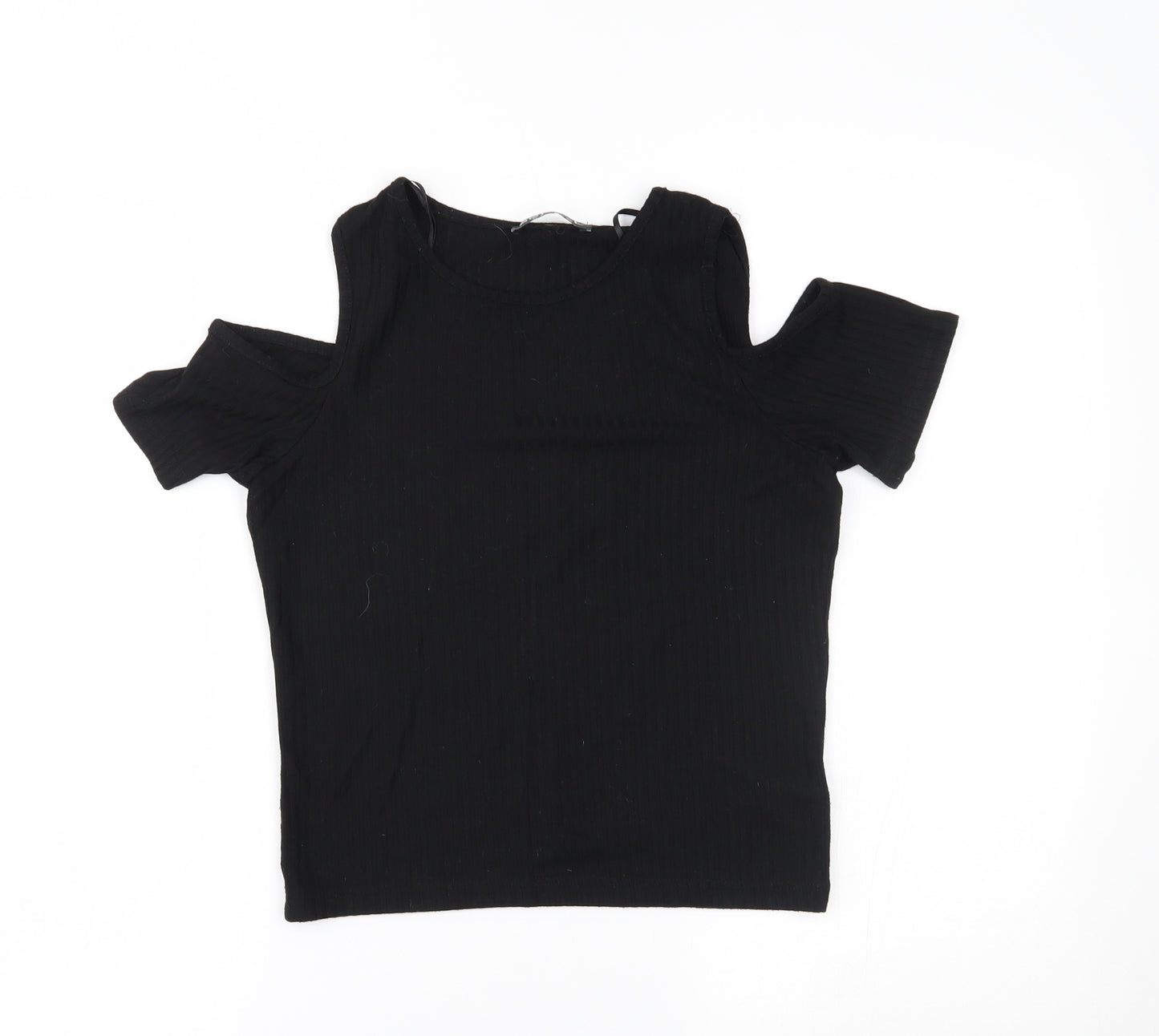 Select Womens Black   Basic T-Shirt Size 8  - shoulder slits