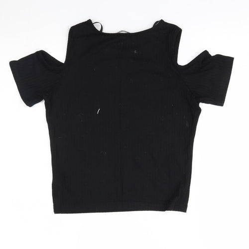Select Womens Black   Basic T-Shirt Size 8  - shoulder slits