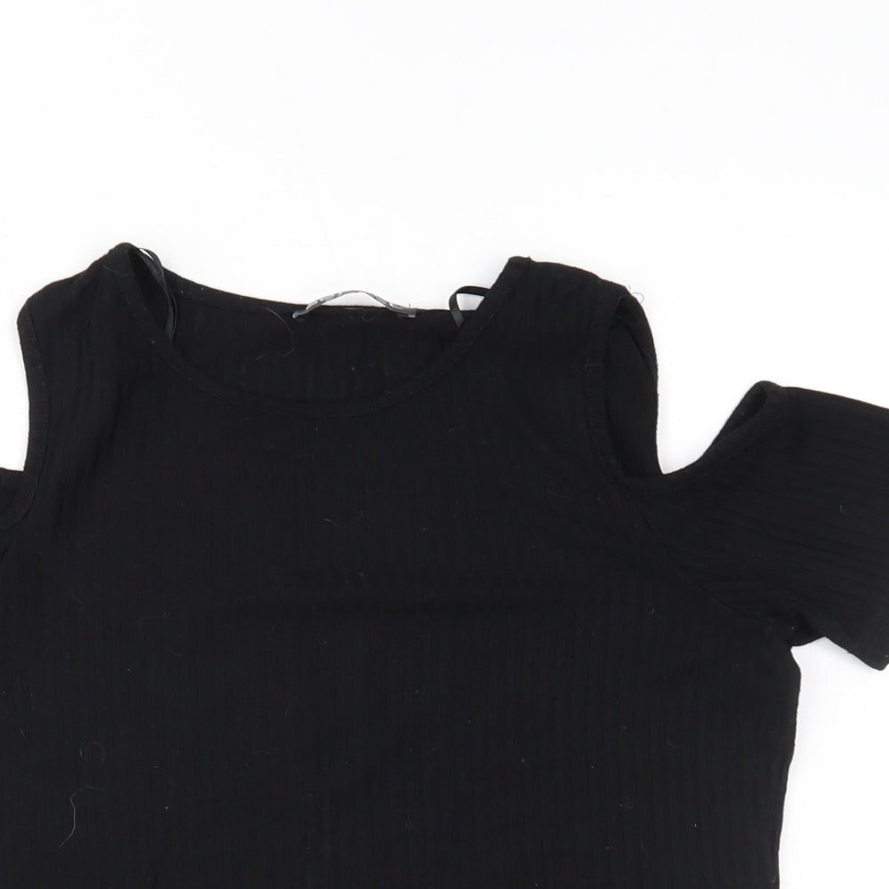 Select Womens Black   Basic T-Shirt Size 8  - shoulder slits
