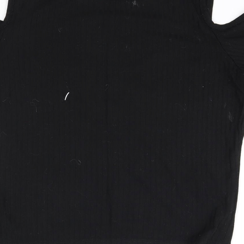 Select Womens Black   Basic T-Shirt Size 8  - shoulder slits