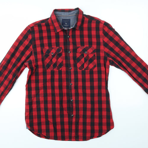 CACTUS MAN Mens Red Check   Button-Up Size M