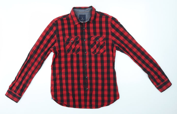CACTUS MAN Mens Red Check Button-Up Size M