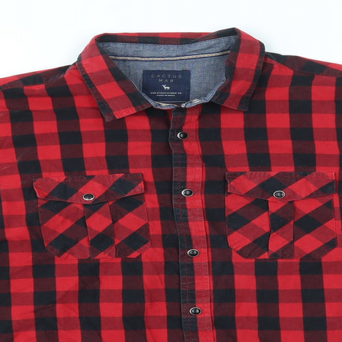CACTUS MAN Mens Red Check   Button-Up Size M
