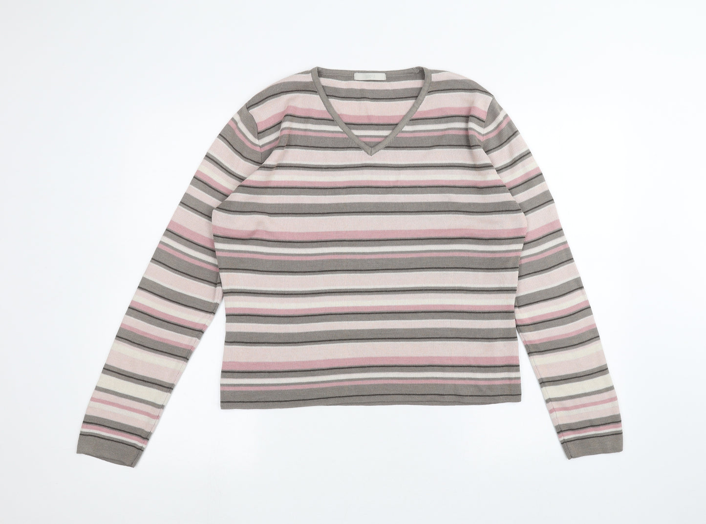 Marks and Spencer Womens Pink Striped  Basic T-Shirt Size 14