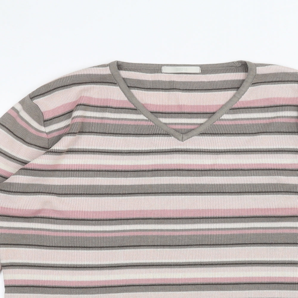 Marks and Spencer Womens Pink Striped  Basic T-Shirt Size 14
