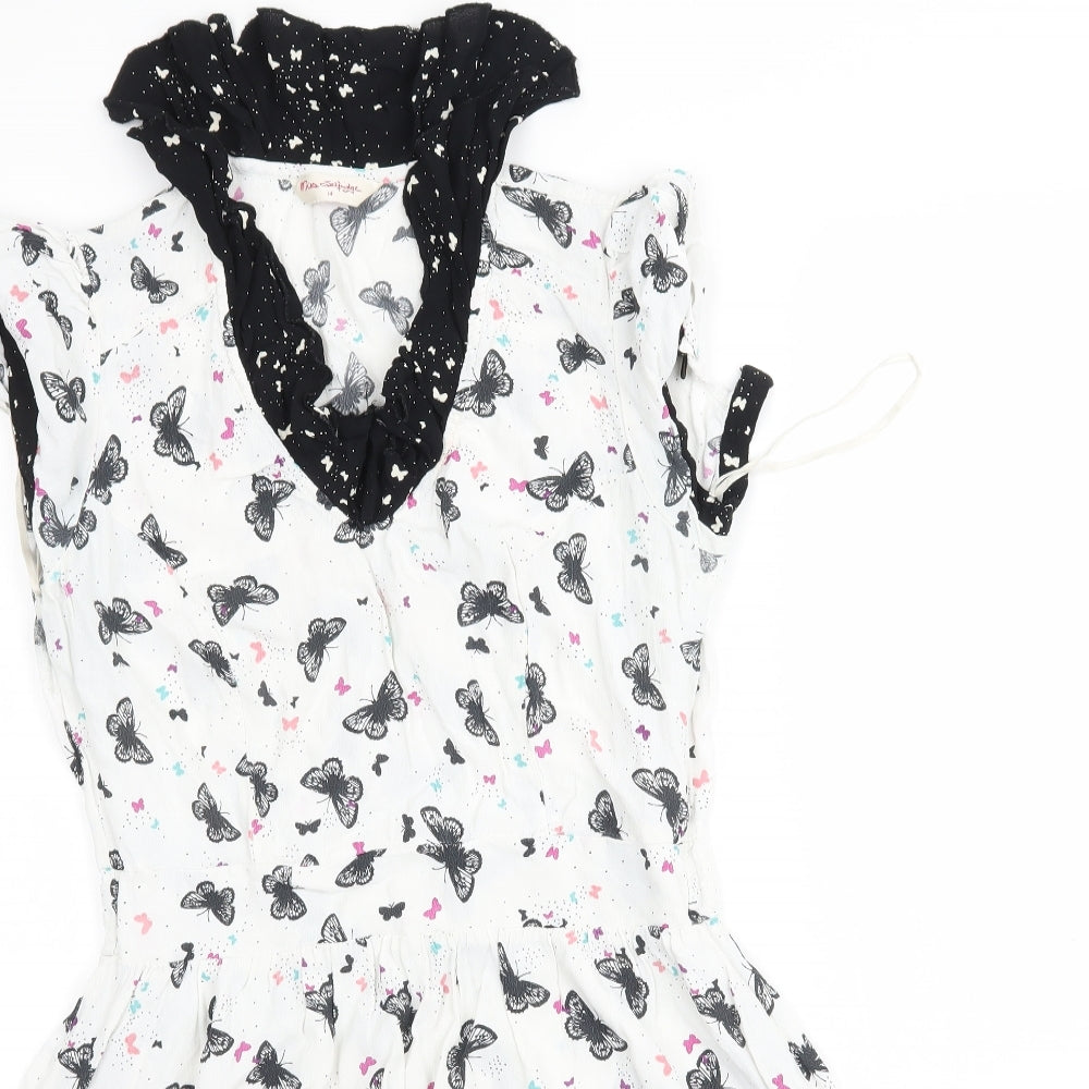 Miss Selfridge Womens White   Fit & Flare  Size 14  - Butterflies