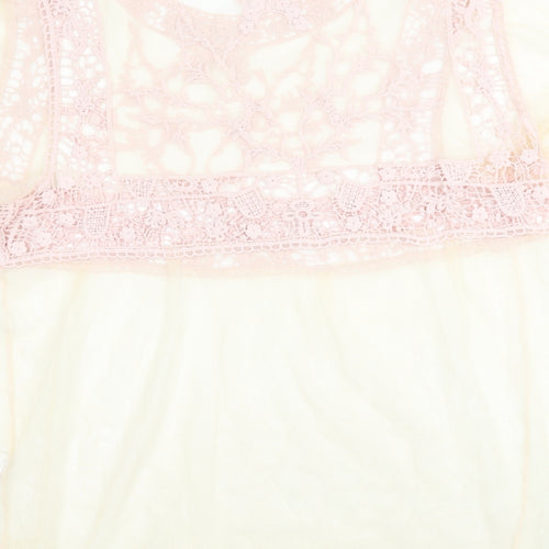 Primark Womens Pink  Mesh Basic Blouse Size L  - Light yellow / peach Lace