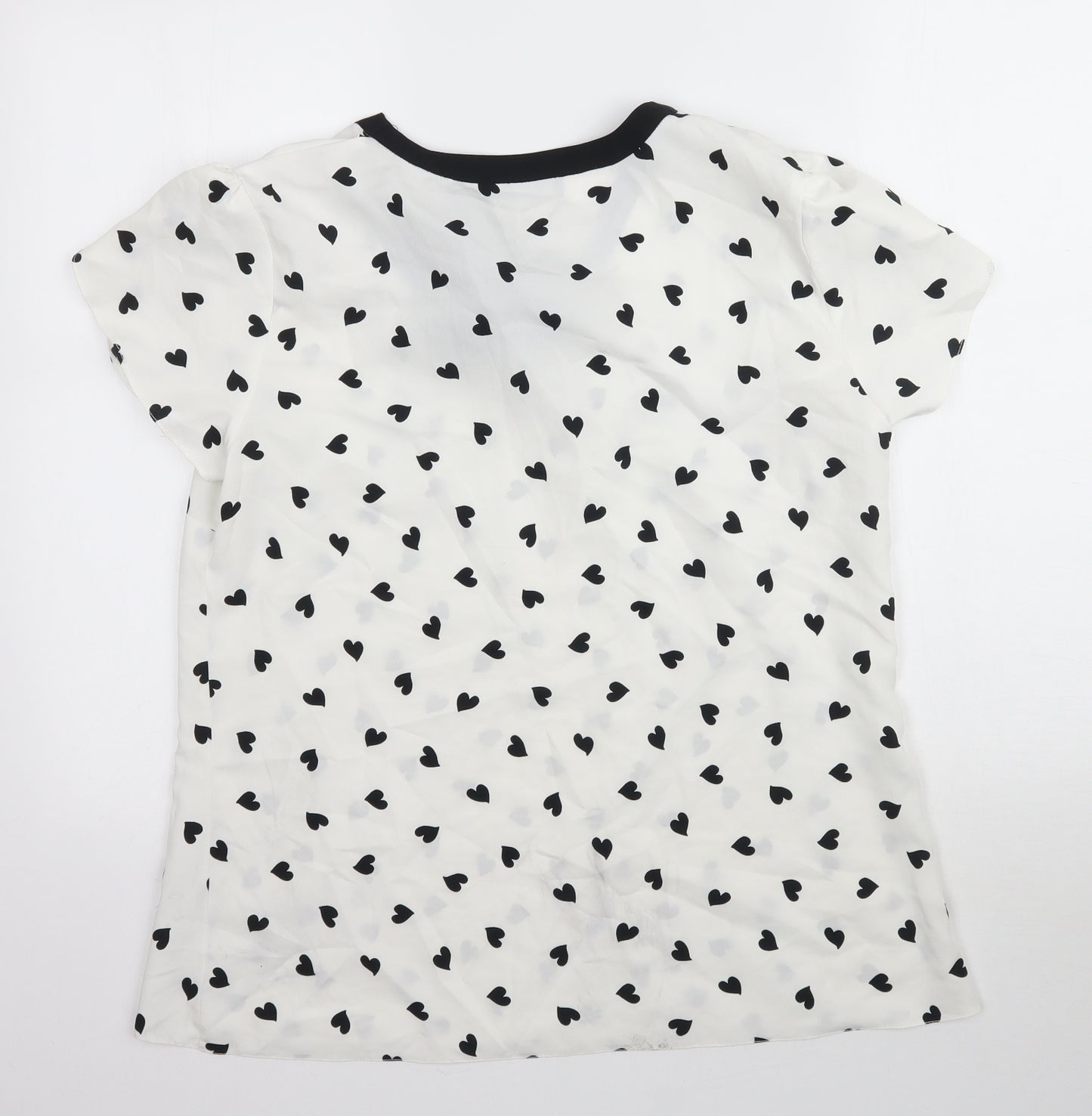 F&F Womens White  Mesh Basic Blouse Size L  - Tie detail Love heart