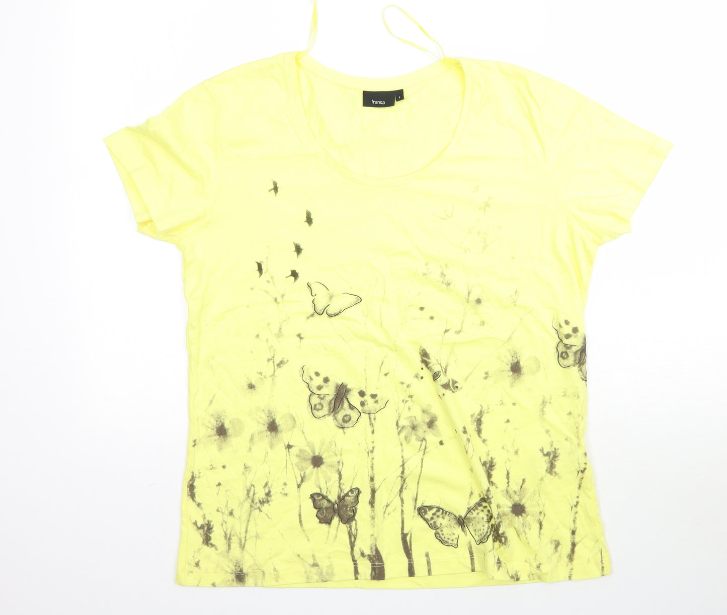 Fransa Womens Yellow   Basic T-Shirt Size L  - Butterflies