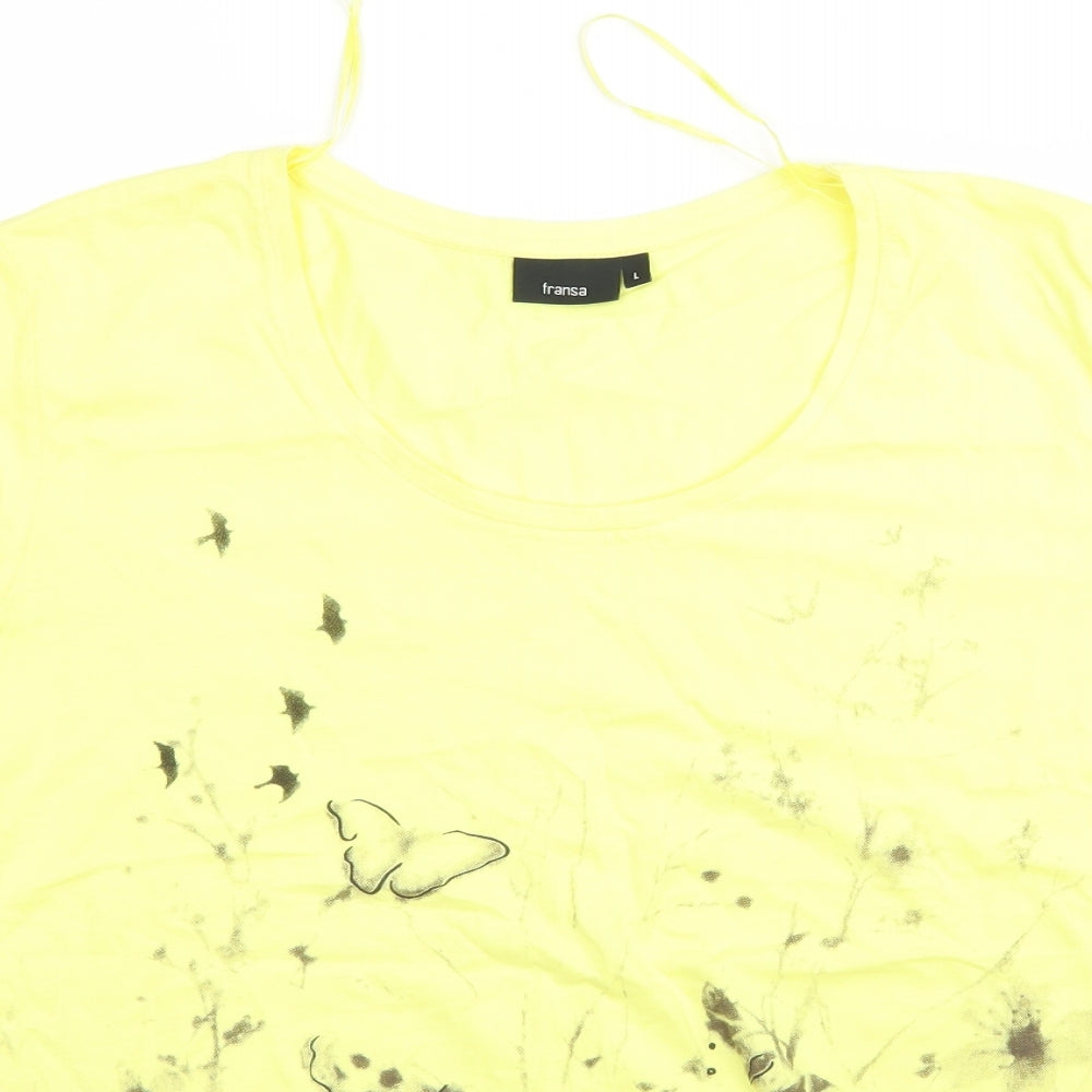 Fransa Womens Yellow   Basic T-Shirt Size L  - Butterflies