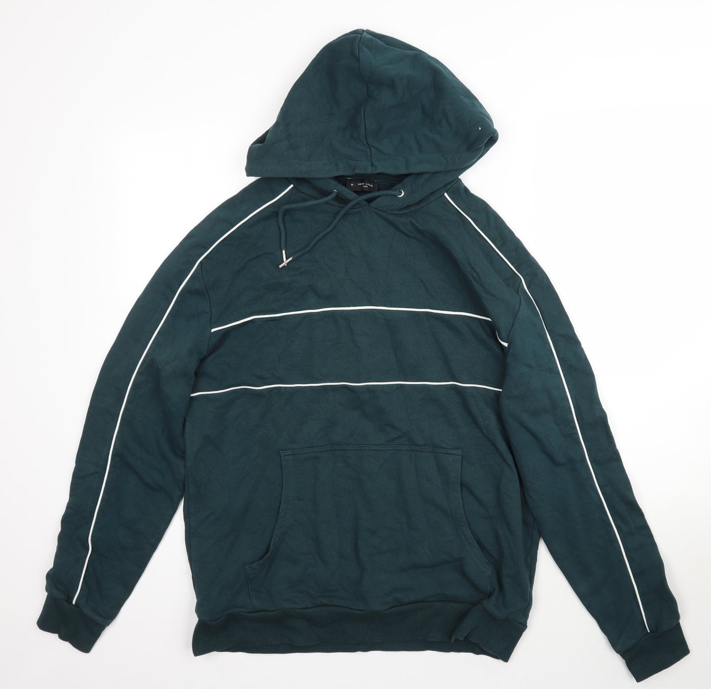 New Look Mens Green   Pullover Hoodie Size M  - Contrasted piping