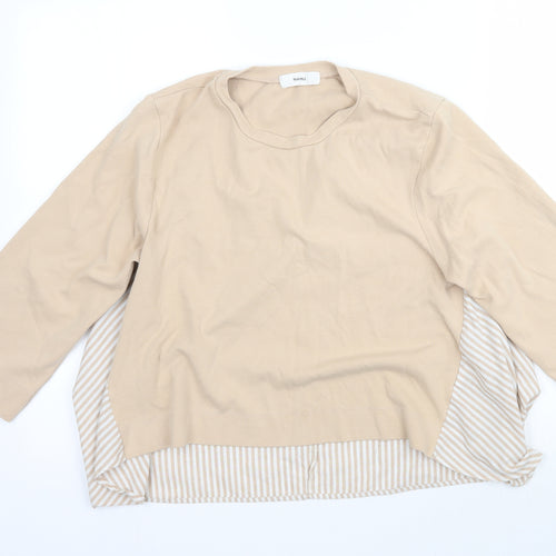 Namu Womens Beige Striped  Basic T-Shirt Size M