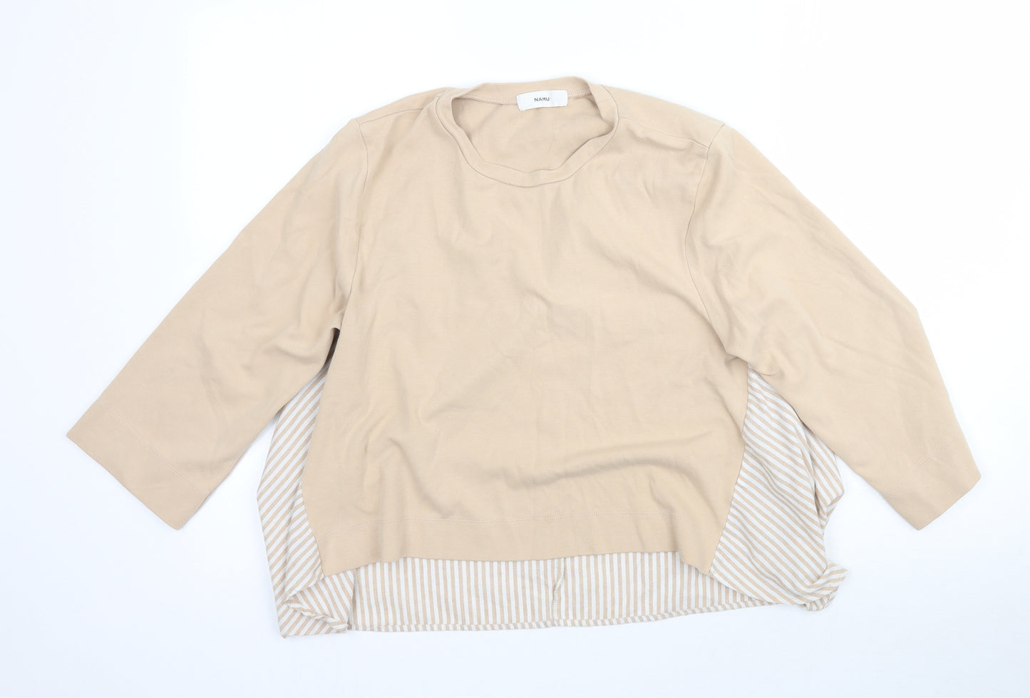 Namu Womens Beige Striped  Basic T-Shirt Size M