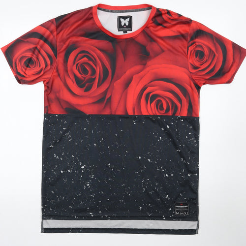 Good For Nothing Mens Black Floral   T-Shirt Size L