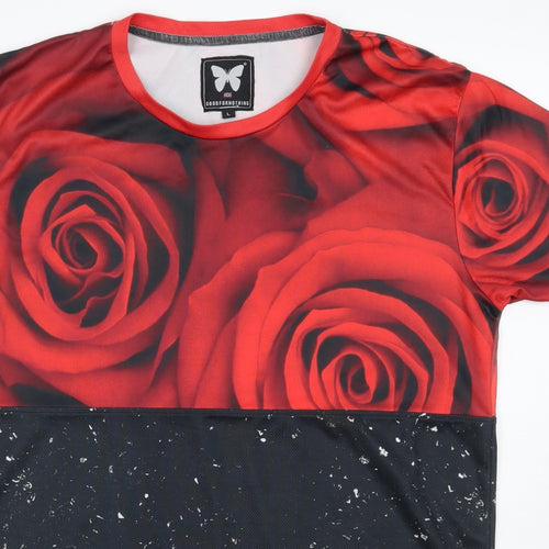 Good For Nothing Mens Black Floral   T-Shirt Size L