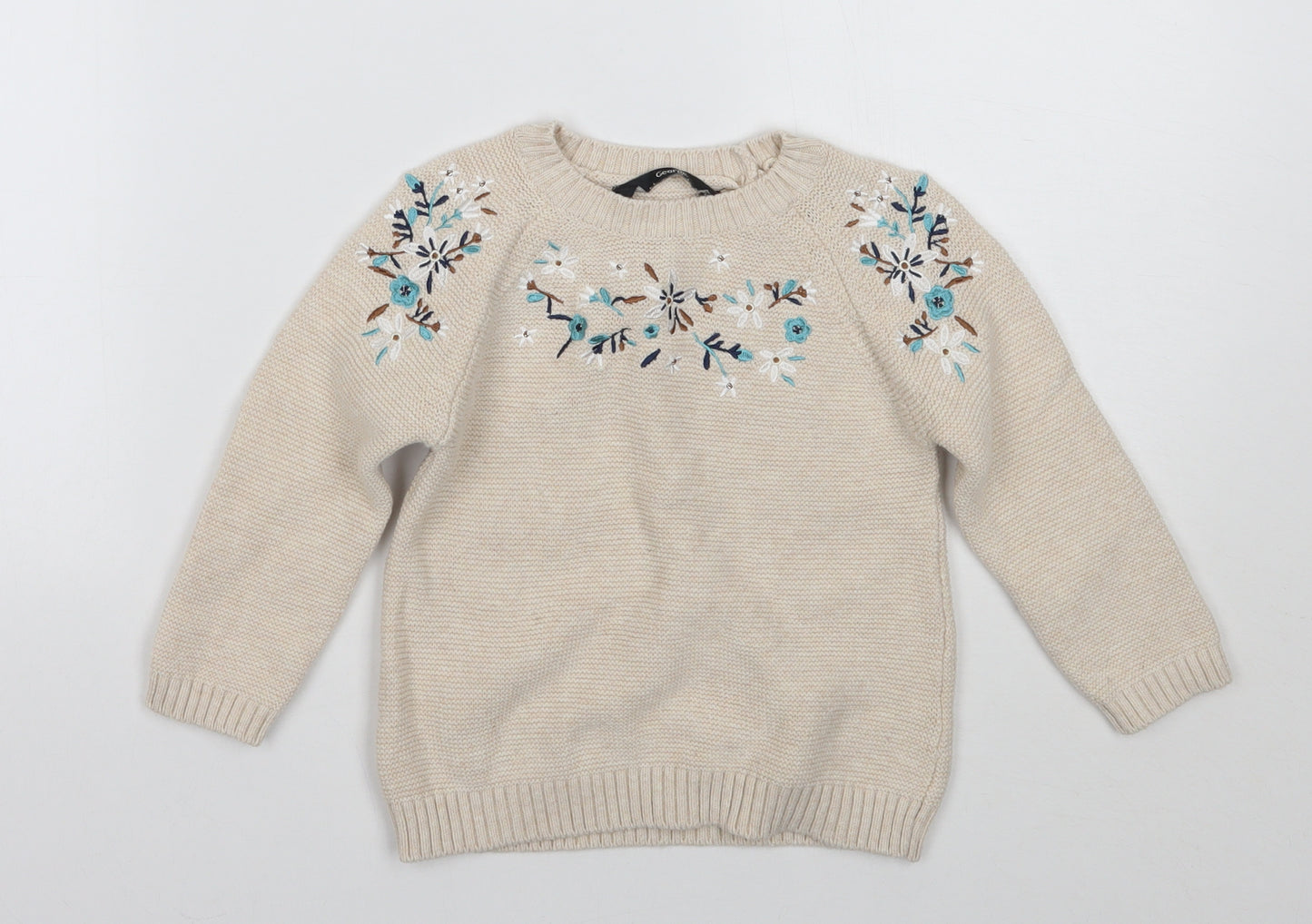 George Girls Beige Floral  Pullover Jumper Size 4-5 Years